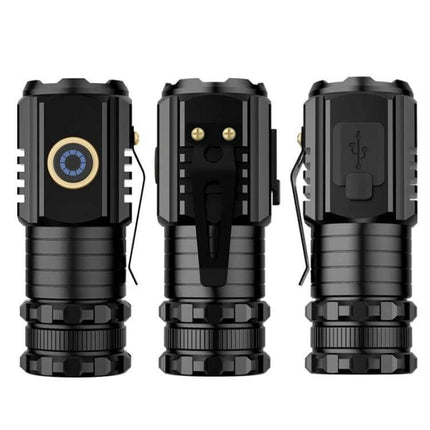 Mini 3 LED Flashlight Rechargeable for Everyday Use compact 8cm aluminum alloy body, 2000 lumens, clip and USB charging view