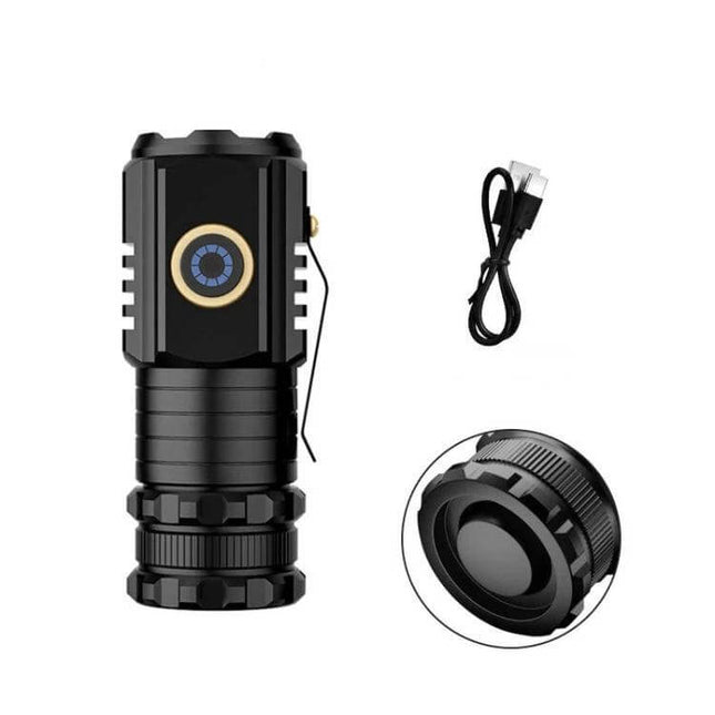 Mini 3 LED Flashlight Rechargeable for Everyday Use – compact 8cm aluminum alloy torch, 2000 lumens, clip, USB rechargeable, 3 P35 LEDs, 85g