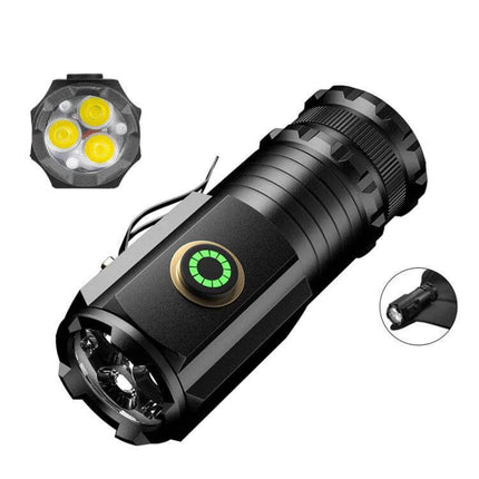 Mini 3 LED Flashlight Rechargeable for Everyday Use - compact 8cm aluminum alloy torch, 3 P35 LEDs up to 2000 lumens, clip for hands-free carry