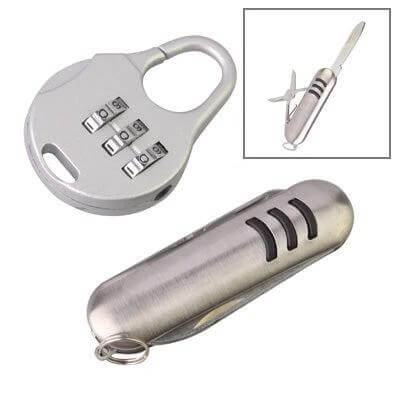 Mini 49x34x14mm Combination Lock And Knife Set For Luggage compact alloy steel padlock and folding knife for luggage backpacks and lockers