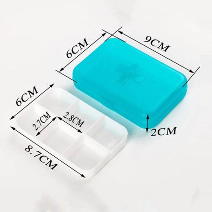 Mini 6 Slot Portable Pill Organizer For Vitamins Daily Use - compact turquoise 6-compartment pill box 9x6x2cm for travel and daily vitamins