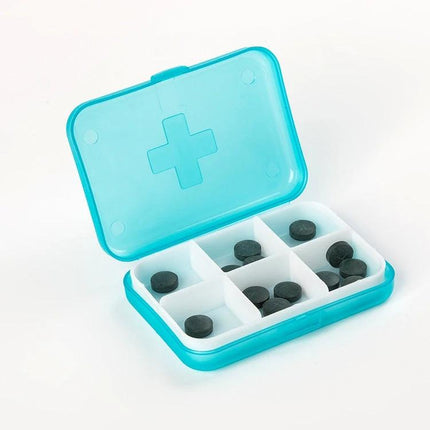 Mini 6 Slot Portable Pill Organizer For Vitamins Daily Use - compact teal 6-compartment pill box, fits purse or pocket, for daily vitamins and small meds