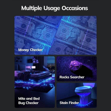 Mini 9-LED UV Flashlight For Fluorescent Agent And Banknote Inspection - compact 395nm UV light checking money, stamps, rocks, stains and bed bugs