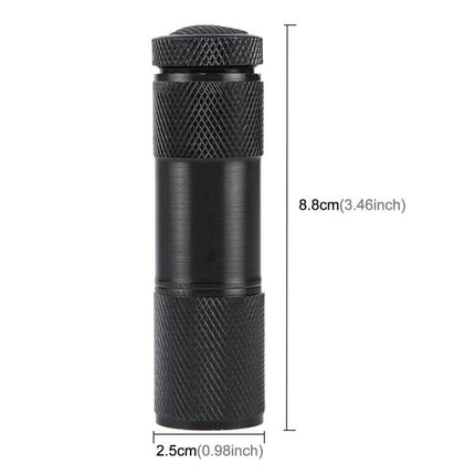 Mini 9-LED UV Flashlight For Fluorescent Agent And Banknote Inspection - compact 395nm aluminum UV torch 8.8cm x 2.5cm for banknote and fluorescence checks