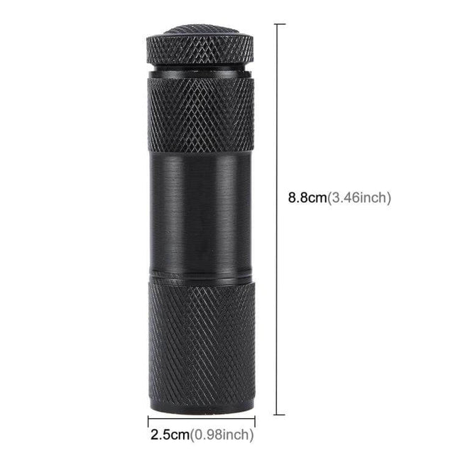 Mini 9-LED UV Flashlight For Fluorescent Agent And Banknote Inspection - compact 395nm aluminum UV torch 8.8cm x 2.5cm for banknote and fluorescence checks