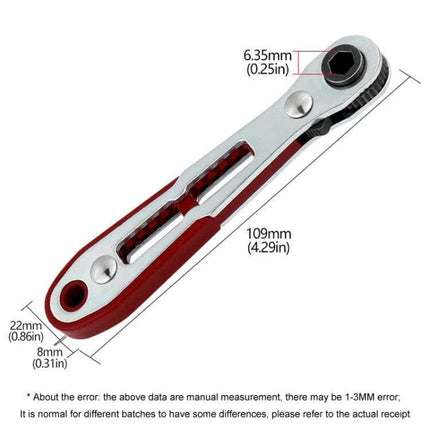 Mini Bi Directional Ratchet Screwdriver Wrench Flat Head For Home Repairs compact 109mm ratchet with 6.35mm drive and red slip-resistant handle