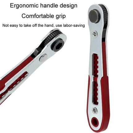 Mini Bi Directional Ratchet Screwdriver Wrench Flat Head For Home Repairs - compact 90° ratchet with ergonomic red handle for tight spaces