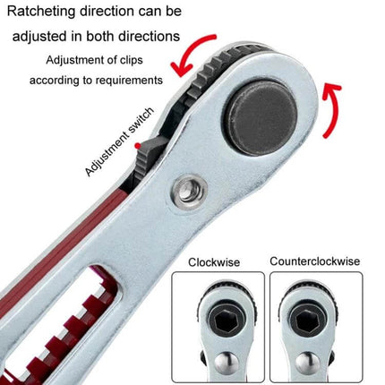 Mini Bi Directional Ratchet Screwdriver Wrench Flat Head For Home Repairs compact metal ratchet head showing bi-directional adjustment and clockwise counterclockwise diagrams