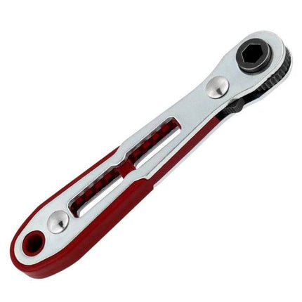 Mini Bi Directional Ratchet Screwdriver Wrench Flat Head For Home Repairs compact 90-degree carbon steel core with red slip-resistant handle