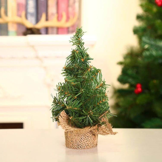 Mini Christmas Tree Decoration 20cm For Window And Desk small PVC tabletop tree with burlap base for window sills and desks