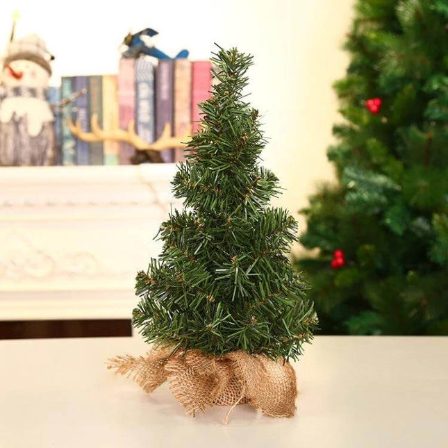 Mini Christmas Tree Decoration 20cm For Window And Desk small PVC tabletop tree with burlap base for windowsills and desks