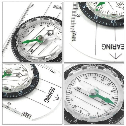 Mini Compass Map Scale Ruler For Outdoor Hiking And Camping compact ABS case with acrylic magnifier and oil-filled compass for map navigation