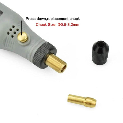 Mini Electric Engraving Pen Red EU Plug For DIY Carving showing replaceable 0.5–3.2mm brass chuck and black plastic collet cap