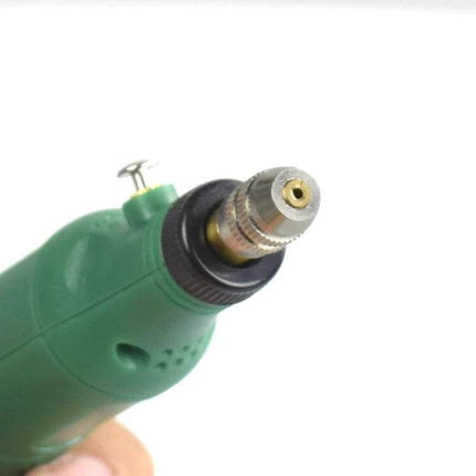 Mini Electric Engraving Pen Red EU Plug For DIY Carving close-up of green pen chuck and bit showing 0.5–3.2mm chuck and ergonomic grip