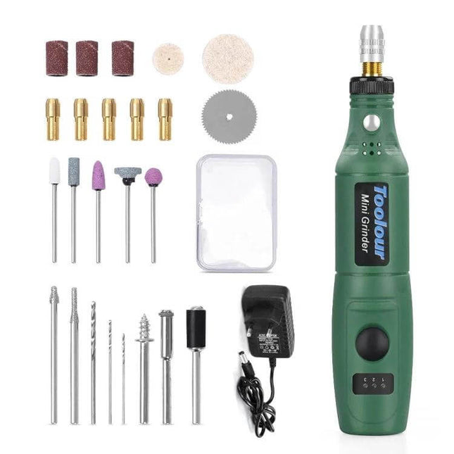 Mini Electric Engraving Pen Red EU Plug For DIY Carving - compact green rotary tool kit with bits, sanding drums, chuck, power adapter for precision DIY carving