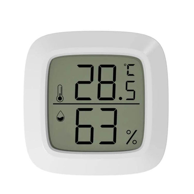 Mini Electronic Pet Temperature And Humidity Meter For Home Use compact white ABS digital thermometer hygrometer showing 28.5°C and 63% humidity