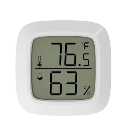 Mini Electronic Pet Temperature And Humidity Meter For Home Use compact white digital monitor showing 76.5°F and 63% RH