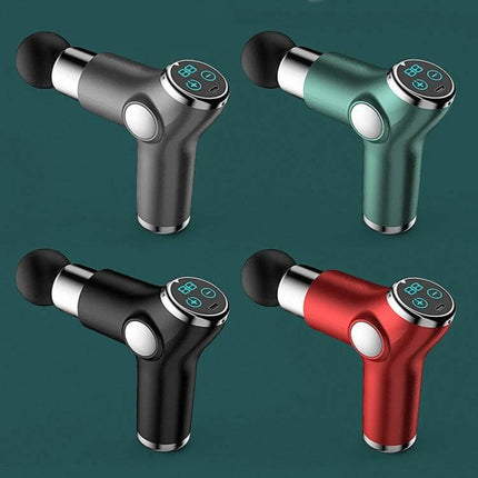 Mini Fascia Gun For Muscle Relief At Home Everyday Use - compact percussion massager in gray green black red for post-workout recovery and travel