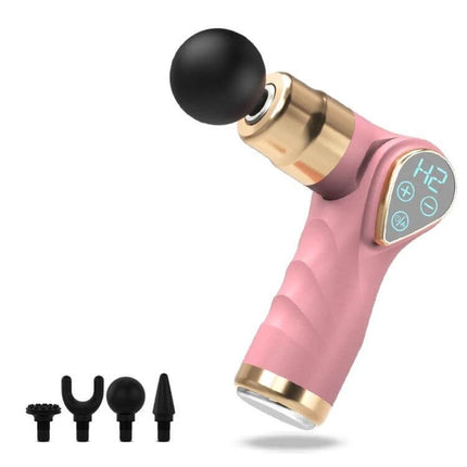 Mini Fascia Gun Massager With LCD Screen Portable Handheld Therapy - pink compact percussive massage gun with LCD, foldable design and 4 heads