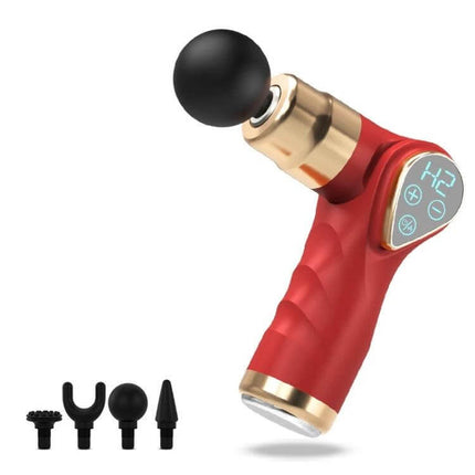 Mini Fascia Gun Massager With LCD Screen Portable Handheld Therapy - red compact percussive massager with LCD, foldable design and four attachment heads