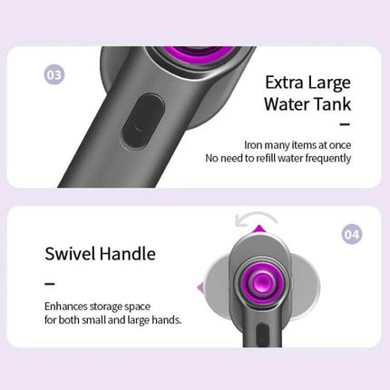 Mini Garment Steamer With Folding Iron, Anti-Scald, EU/US Plug - compact steamer showing extra large water tank and swivel folding handle for travel