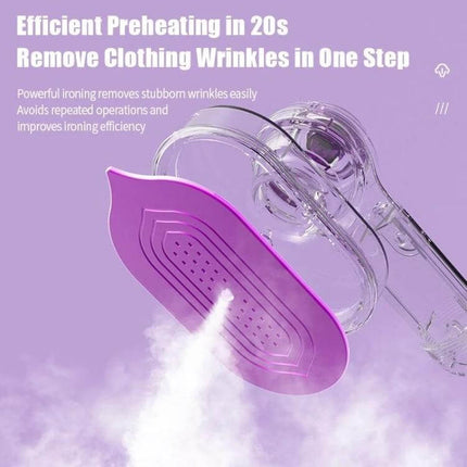 Mini Garment Steamer With Folding Iron, Anti-Scald, EU/US Plug showing steam plate in use removing wrinkles, compact travel-friendly design