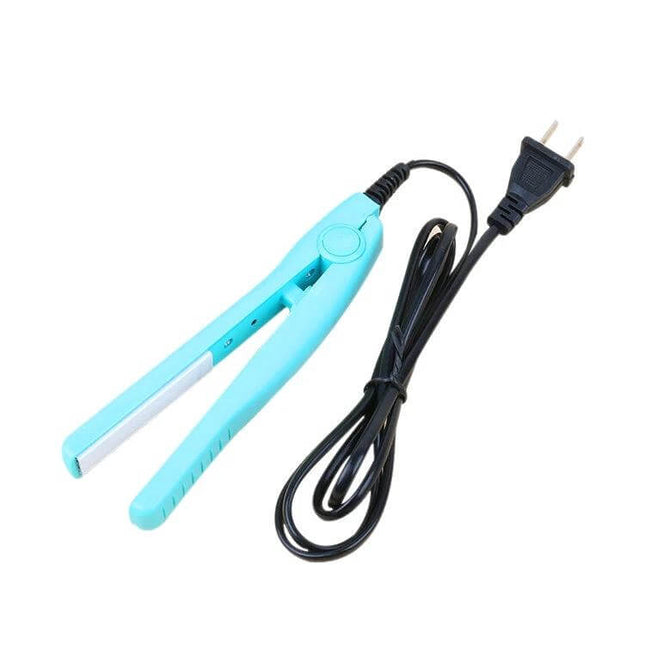 Mini Hair Straightener for Everyday Quick Styling at Home - compact turquoise travel flat iron with tourmaline ceramic plates and power cord