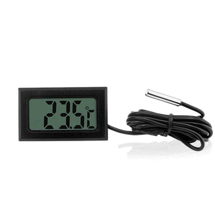 Mini LCD Indoor Thermometer For Fridge And Kitchen Celsius Display showing 23.5°C on LCD with wired sensor and compact black case