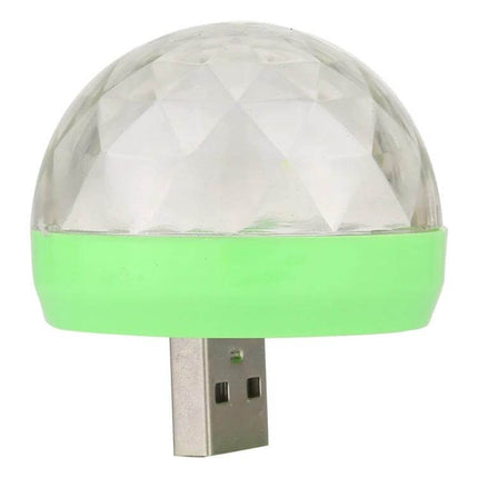 Mini LED Music Light For Parties, Color Changing, USB Powered - compact USB disco dome with clear crystal lampshade and green base