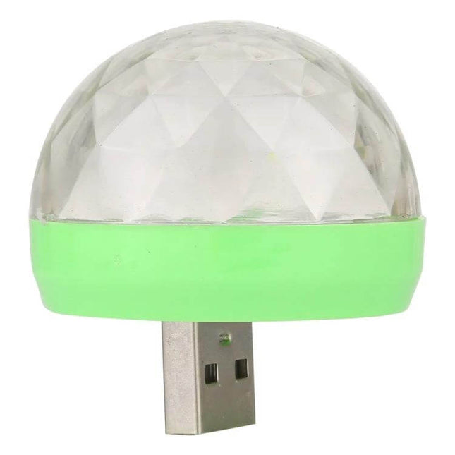 Mini LED Music Light For Parties, Color Changing, USB Powered - compact USB disco dome with clear crystal lampshade and green base
