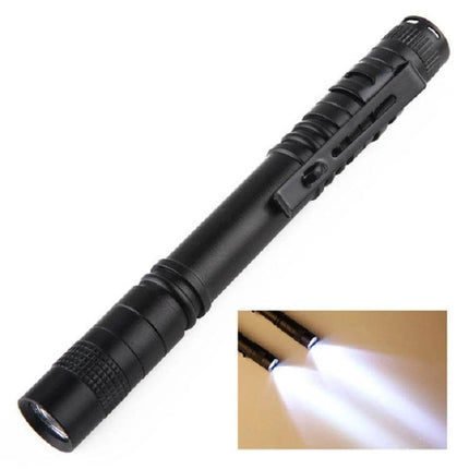 Mini LED Pen Shaped Flashlight With Clip For Everyday Tasks - compact black aluminum pen light with pocket clip for repairs, camping and desk work