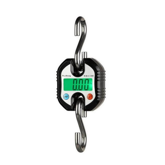 Mini Portable Stainless Steel Hook Scale For Everyday Weighing digital 150kg hook scale with green LCD display and steel top and bottom hooks
