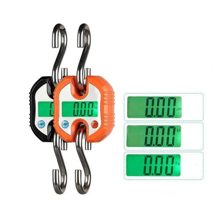 Mini Portable Stainless Steel Hook Scale For Everyday Weighing - compact stainless steel hook scale with green backlit LCD showing 0.00 in multiple units