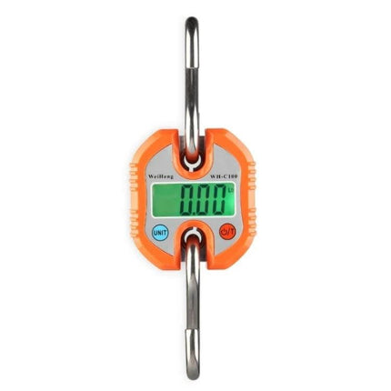 Mini Portable Stainless Steel Hook Scale For Everyday Weighing - orange digital hook scale, 150kg dual-range display, compact portable luggage and parcel scale