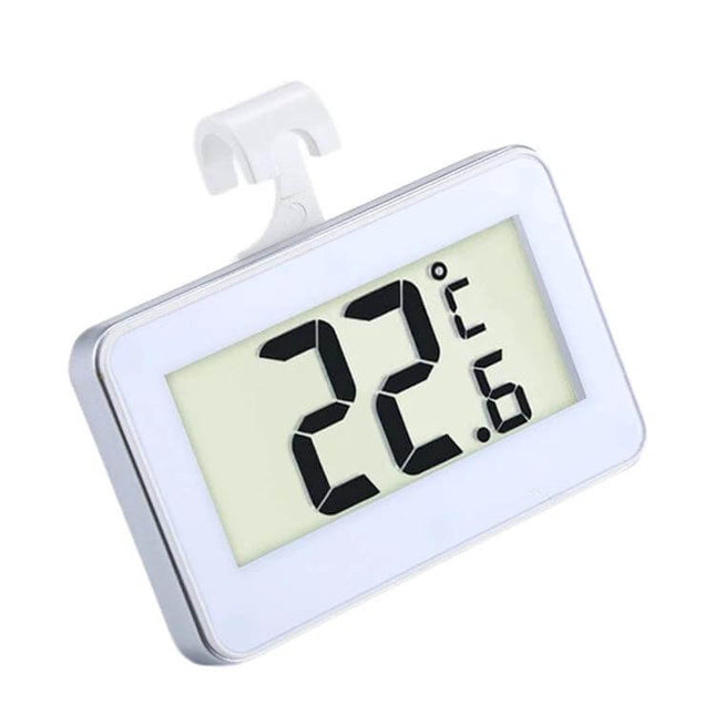 Mini Refrigerator Thermometer With Digital LCD Display showing 22.6°C large digits, compact fridge/freezer thermometer with hook and magnetic back