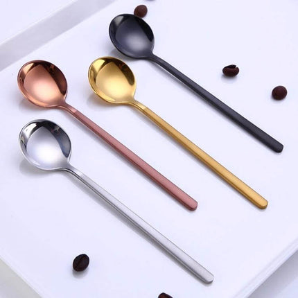 Mini Stainless Steel Coffee Spoon For Home Use, Round Shape - assorted long-handled stainless steel spoons in silver gold rose black, 13/15/17 cm options