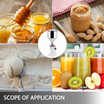 Mini Stainless Steel Manual Filling Machine For Cream And Paste - compact 5–50ml piston filler for creams, pastes, honey, peanut butter, ice cream and juices