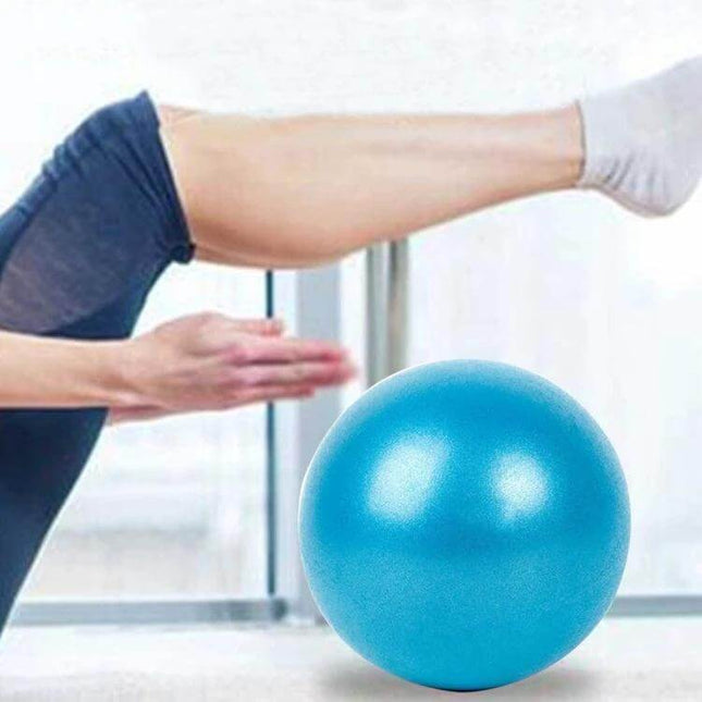 Mini Yoga Ball 25cm For Home Workouts And Gentle Pilates - blue 25cm balance ball used for seated core, stretches and gentle Pilates at home