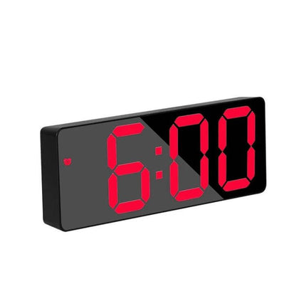 Mirror Bedside Alarm Clock Arc Shaped On Nightstand with red LED digits on mirrored ABS nightstand clock