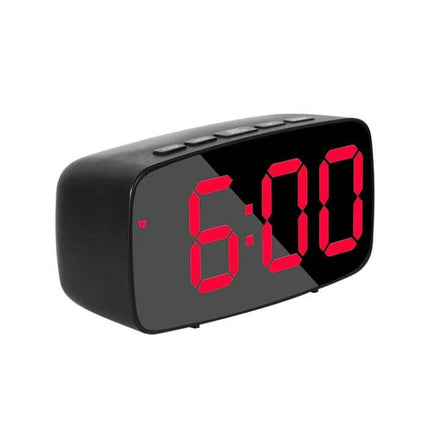 Mirror Bedside Alarm Clock Arc Shaped On Nightstand - compact mirror-front alarm clock with red LED display on nightstand