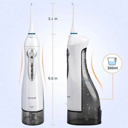 Mornwell USB Rechargeable Water Flosser for Daily Oral Hygiene - compact white flosser with 300ml tank, 3 modes, USB rechargeable, gentle gum massage