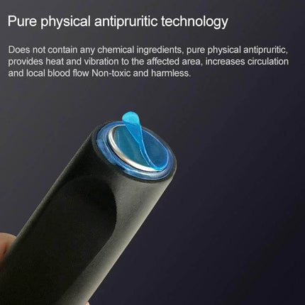 Mosquito Itch Bite Helper Relief Pen For Child And Adult showing metal tip and Thermo-Pulse-Technology heat and vibration for soothing mosquito bites
