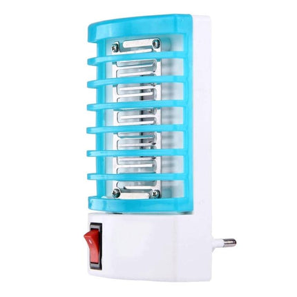 Mosquito Killer Night Lamp EU Plug for Indoor Use at Home shown plugged into wall with blue grille and red power switch