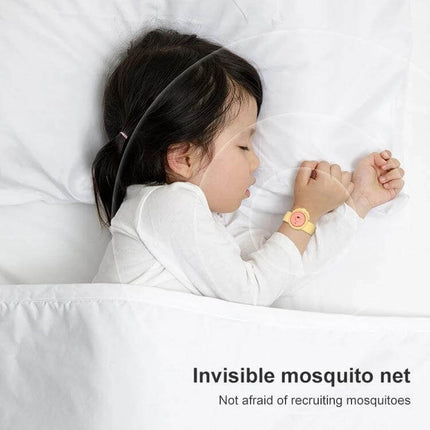 Mosquito Repellent Wristband For Children Outdoor Play on a sleeping child’s wrist, silicone ABS bracelet reducing mosquito bites during play and sleep