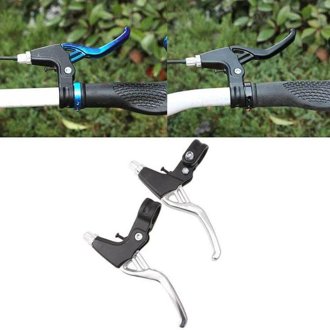 Alt Tag: Mountain Bike Alloy Brake Levers Pair, Lightweight Aluminum, Black - matched left and right levers for 22mm handlebars, lightweight alloy replacement