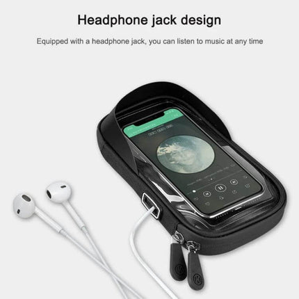 Mountain Bike Phone Holder With Touch Screen Mount showing phone in TPU case with headphone jack and wired earbuds