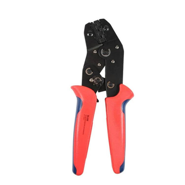 Multi-Function Mini Terminal Crimping Pliers With PVC Handle showing red PVC grips and high carbon steel crimping head for precise terminal work