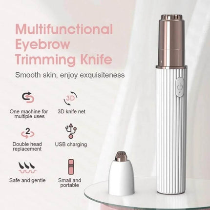 Multi-Function Portable Electric Eyebrow Trimmer Black compact cordless facial and body trimmer with 3D knife net, USB charging, one-button design, portable size