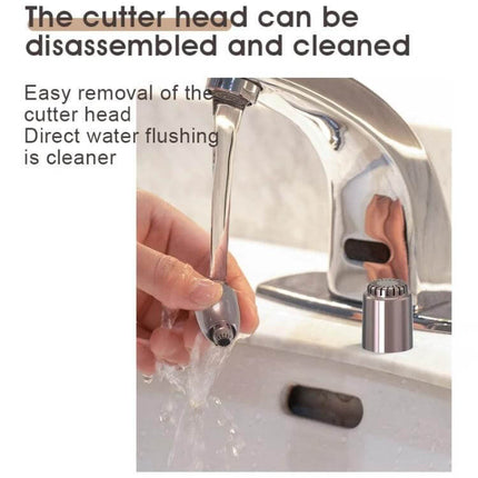 Multi-Function Portable Electric Eyebrow Trimmer Black being rinsed under faucet to show removable cutter head and easy cleaning