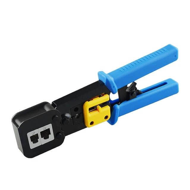 Multi-Function Through-Hole Cable Clamp for Electricians compact durable tool with blue handles for guiding, stripping and securing cables
